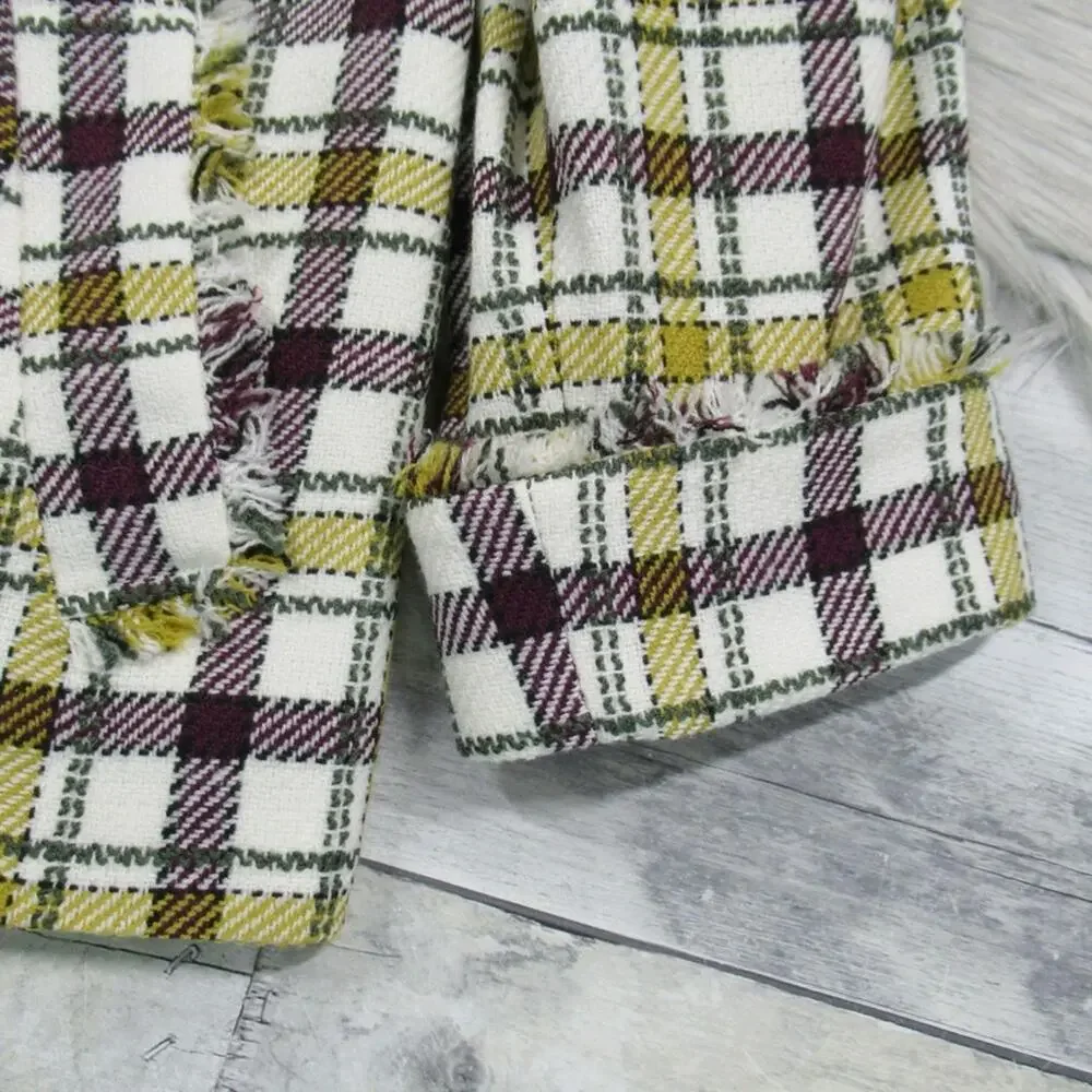 PENDLETON Plaid Tweed Jacket Double Breasted Fringe Trim Women’s Size 12